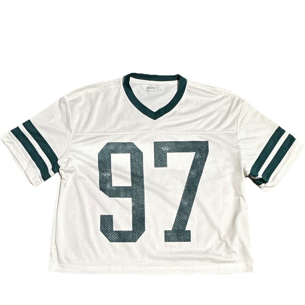 Vintage Hollister Boxy Crop Fit Football Jersey Short Sleeve off White Size L